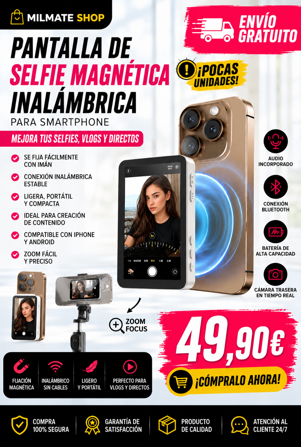 Pantalla de Selfie Magnética Inalámbrica para Smartphone