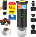 "Disfruta del café caliente en cualquier lugar en menos de 3 minutos" Compatible con cápsulas y café molido