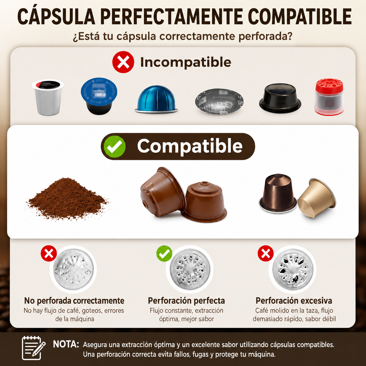 "Disfruta del café caliente en cualquier lugar en menos de 3 minutos" Compatible con cápsulas y café molido
