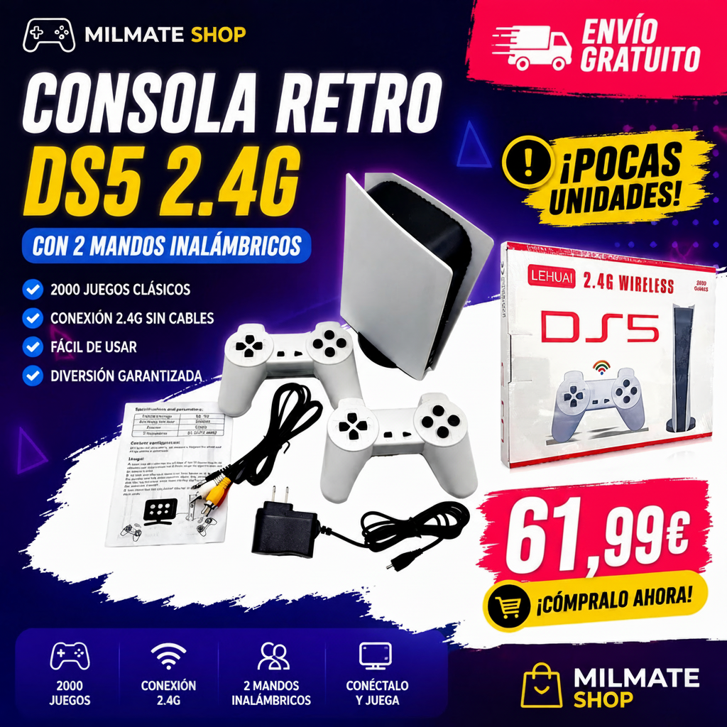 Consola Retro DS5 2.4G con 2 Mandos Inalámbricos