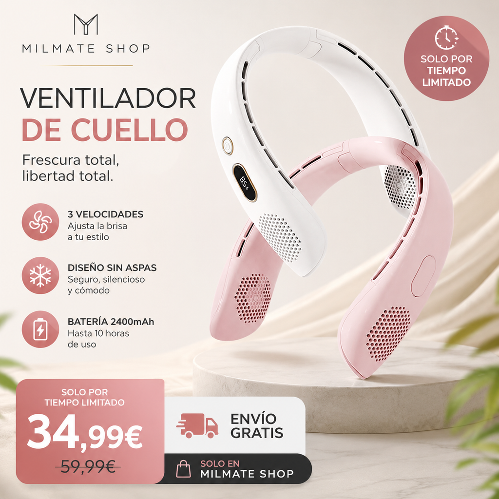 Ventilador de Cuello Portátil con Pantalla Digital