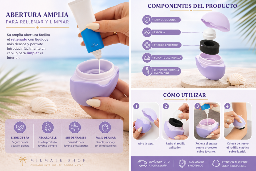 Aplicador Portátil de Protector Solar – Esponja Rellenable