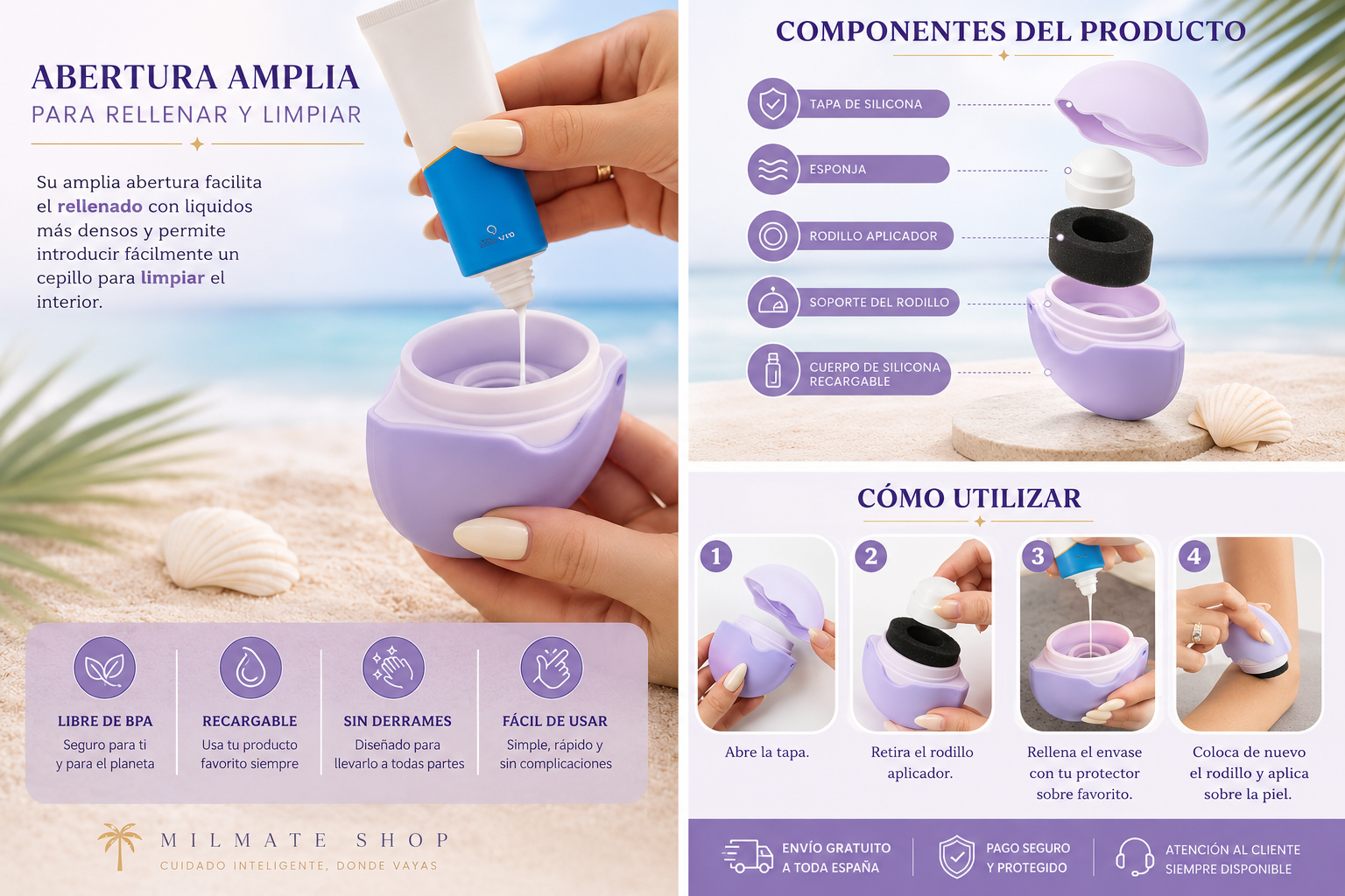 Aplicador Portátil de Protector Solar – Esponja Rellenable