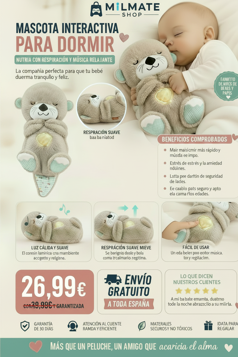 Peluche Nutria Interactivo para Bebés – Respiración y Música Relajante para Dormir