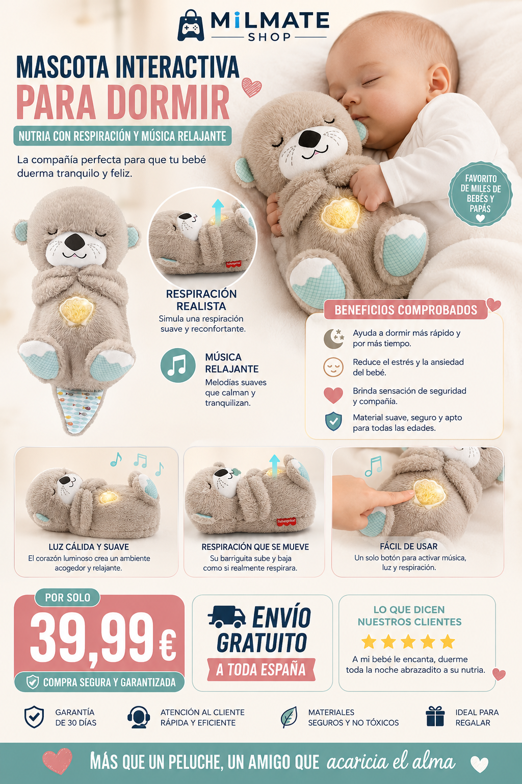 Peluche Otter Mascota Interactiva para Dormir/ Anti-estres/ Anti-ansiedad