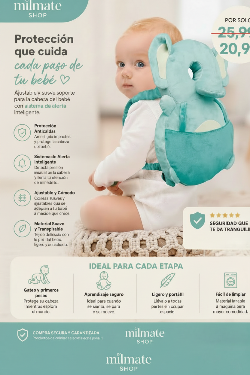 Almohadilla anticaida para bebe azul elefante