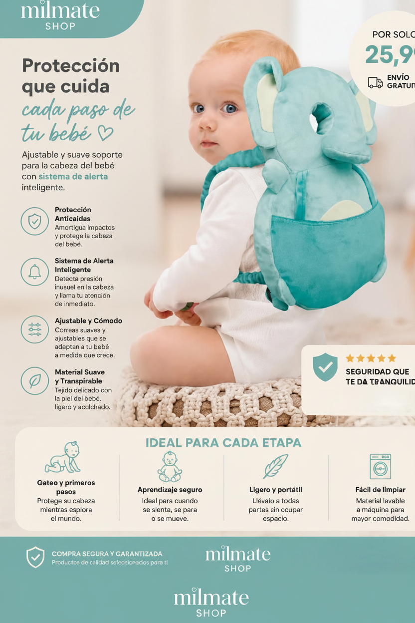 Almohadilla anticaida para bebe azul elefante