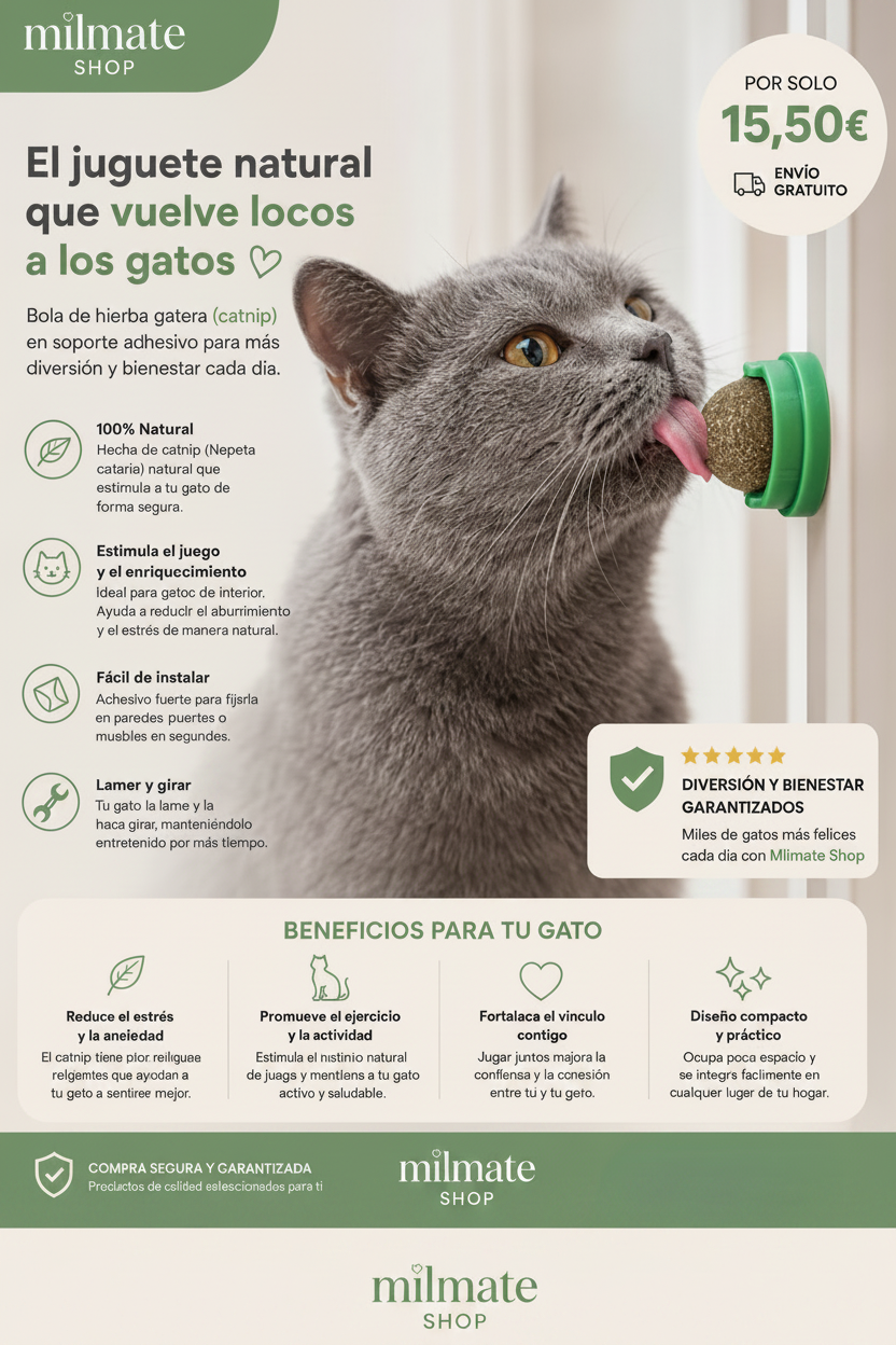 Bola de Catnip Adhesiva Giratoria para Gatos (Juguete de lamido y juego)