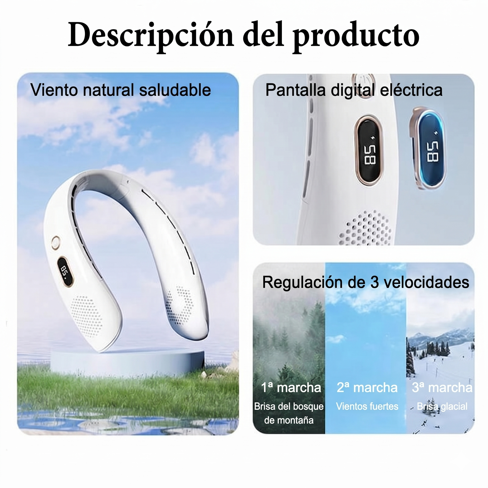 Ventilador de Cuello Portátil con Pantalla Digital