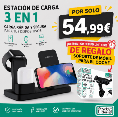 Cargador Inalámbrico 3 en 1 Qi – Teléfono, Reloj y Auriculares