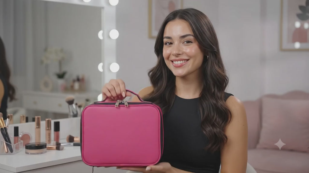 Maleta de maquillaje rosa, estuche para cosmeticos