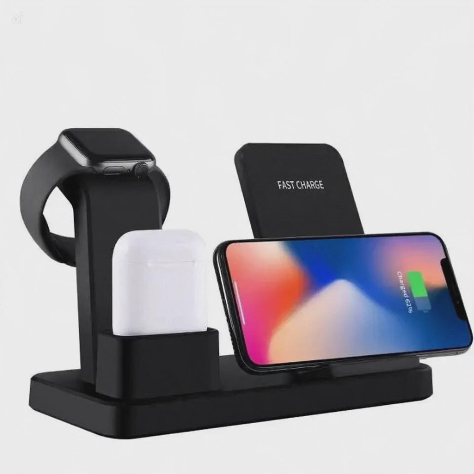 Cargador Inalámbrico 3 en 1 Qi – Teléfono, Reloj y Auriculares